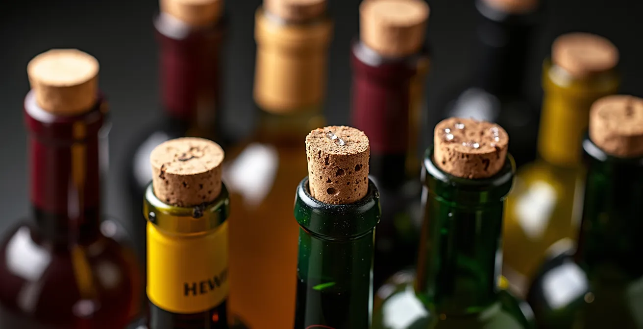 Gros plan sur des bouteilles de vin québécois avec un plat de cerf de Boileau flou en arrière-plan