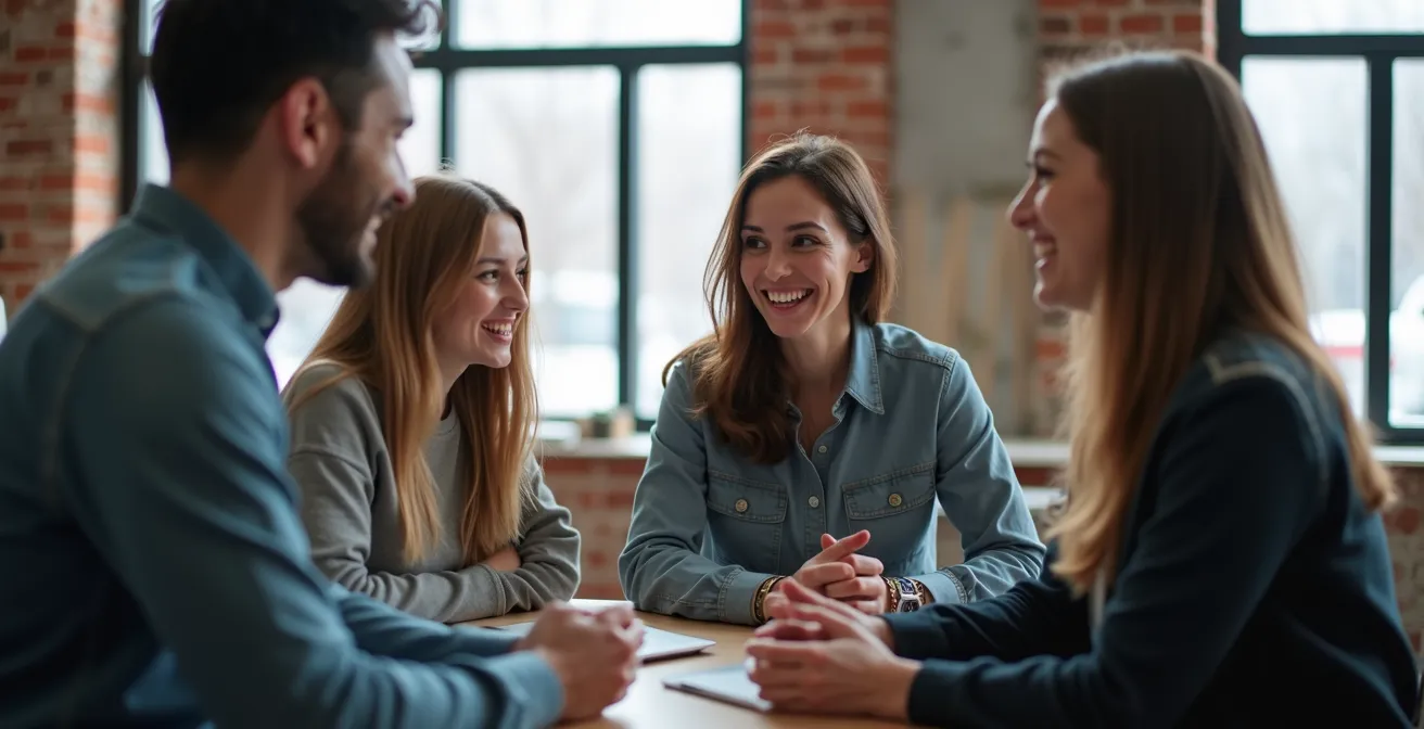 Environnement de travail moderne au Québec montrant l'atmosphère égalitaire et décontractée