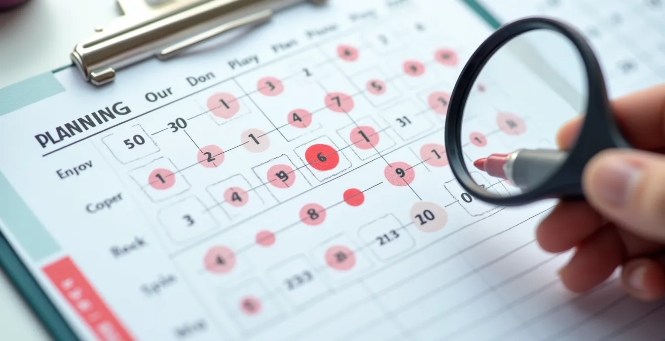 Calendrier avec dates de réservation marquées et zones de risque identifiées