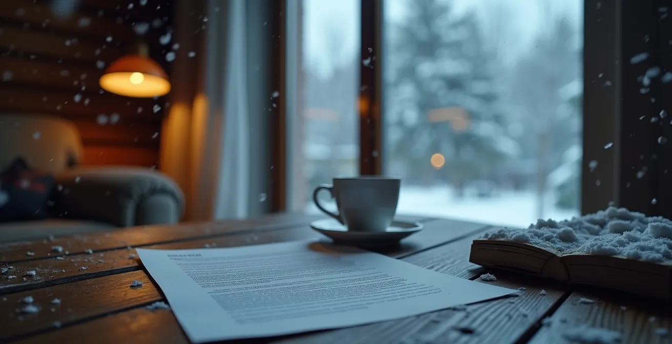 Document de contrat avec section météo mise en évidence pendant une tempête