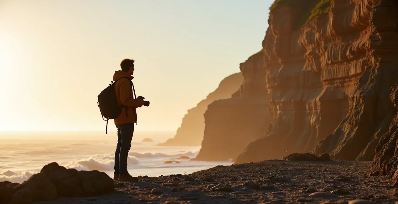 Vue sécuritaire d'une falaise du parc du Bic montrant la distance de sécurité à respecter