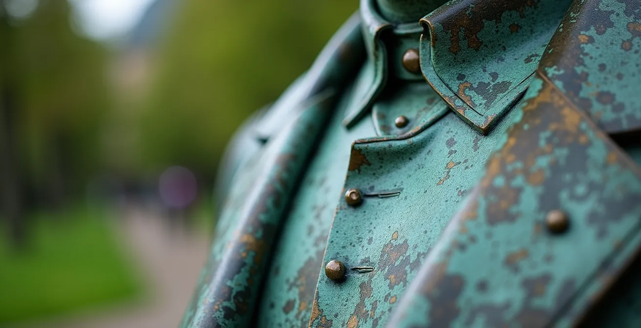 Jardins de l'Assemblée nationale avec sculptures commémoratives et visiteurs se promenant