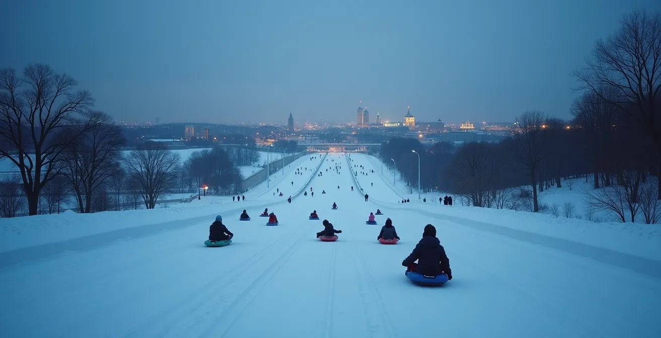 Vue panoramique des glissades historiques sur les Plaines d'Abraham avec les fortifications de Québec en arrière-plan