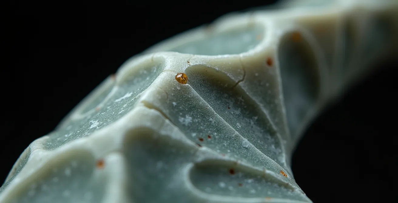 Détail macro d'une sculpture en stéatite montrant la texture de la pierre et le travail de l'artiste