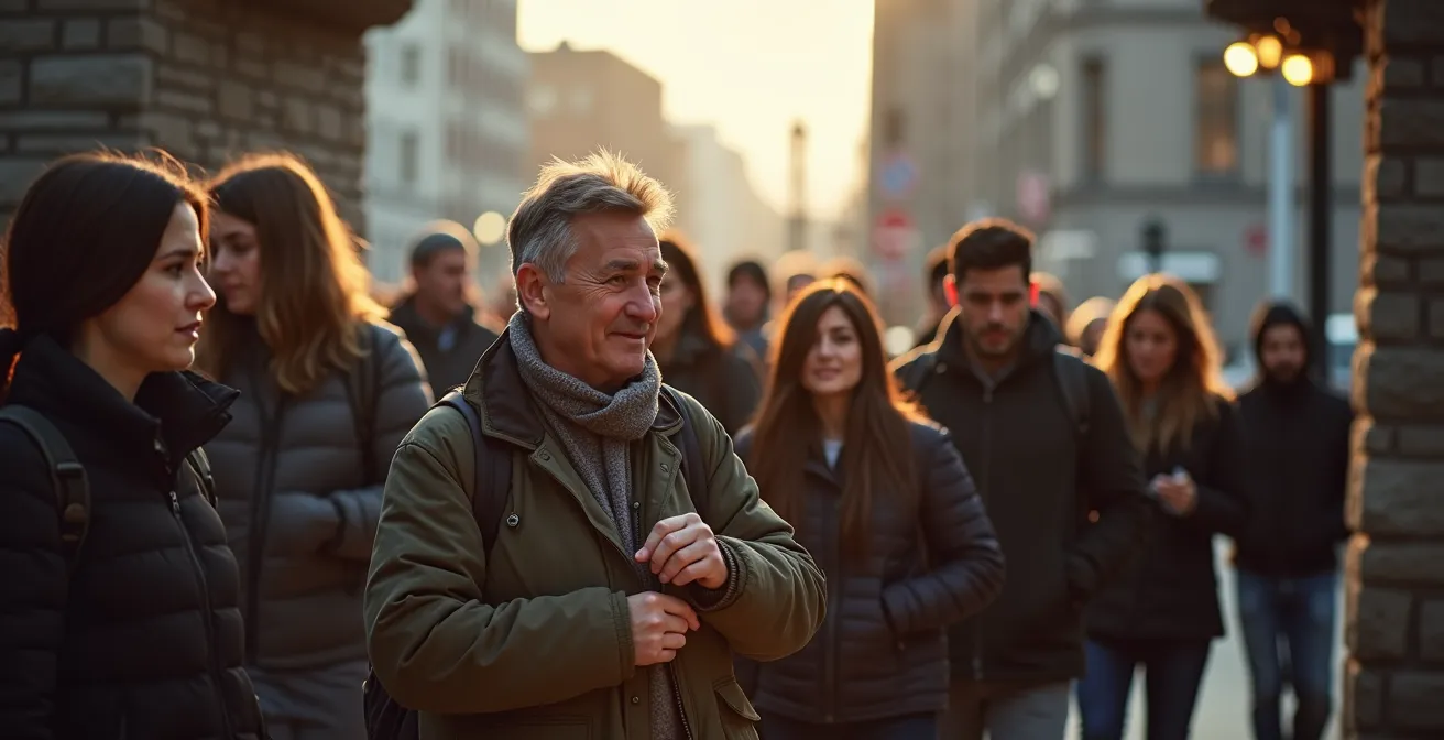 Sortie de la station Champ-de-Mars avec vue sur le Vieux-Port de Montréal