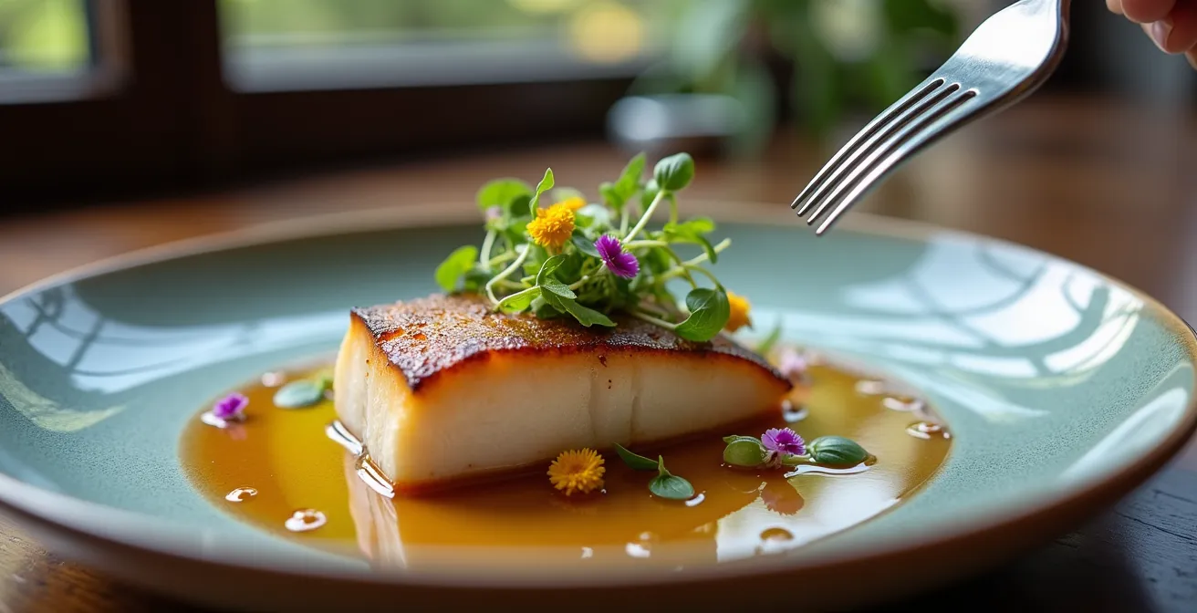 Table élégamment dressée dans un restaurant gastronomique de Québec pendant le service du midi avec lumière naturelle