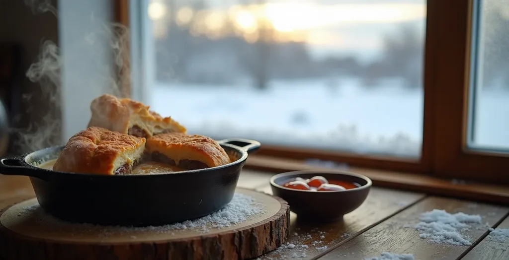 Cipaille traditionnel gaspésien servi dans une marmite en fonte lors d'une soirée d'hiver Cipaille traditionnel gaspésien servi dans une marmite en fonte lors d'une soirée d'hiver
